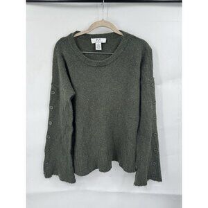 M Magaschoni Yak Wool Blend Sweater Women Medium Green Button Wide Sleeve Casual